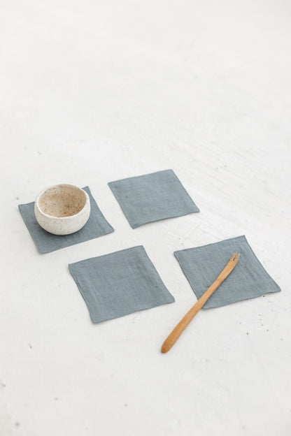 Dusty Aqua Linen Coasters Set Of 4