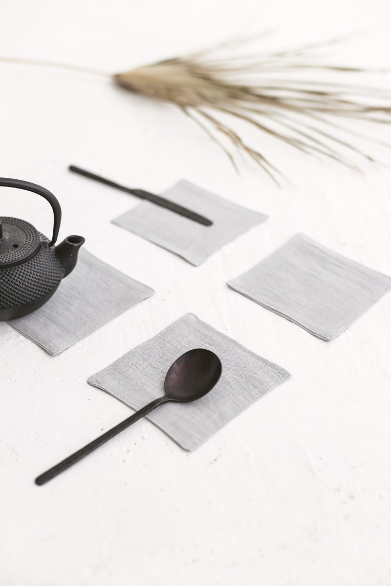 Cloud Gray Linen Coasters Set Of 4