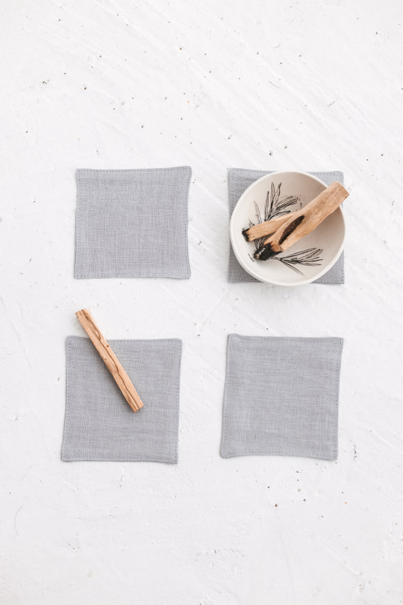 Cloud Gray Linen Coasters Set Of 4