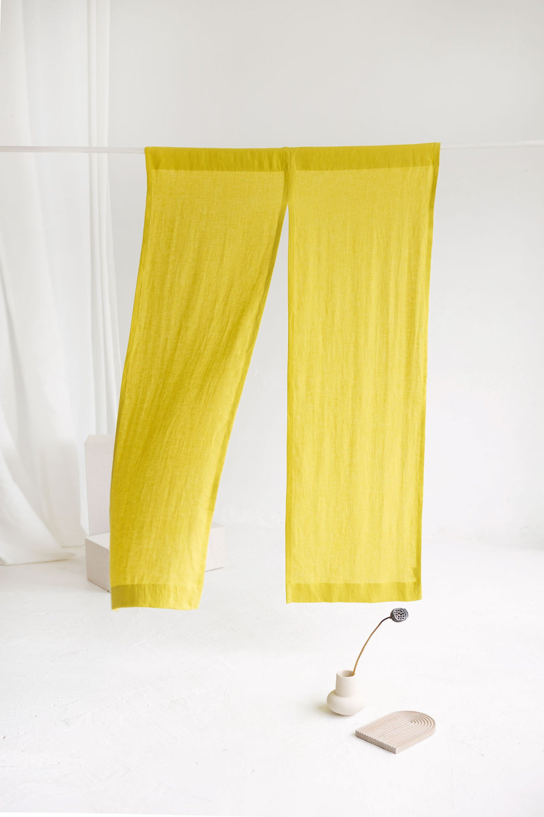 Chartreuse Yellow Linen Japanese Noren Curtain