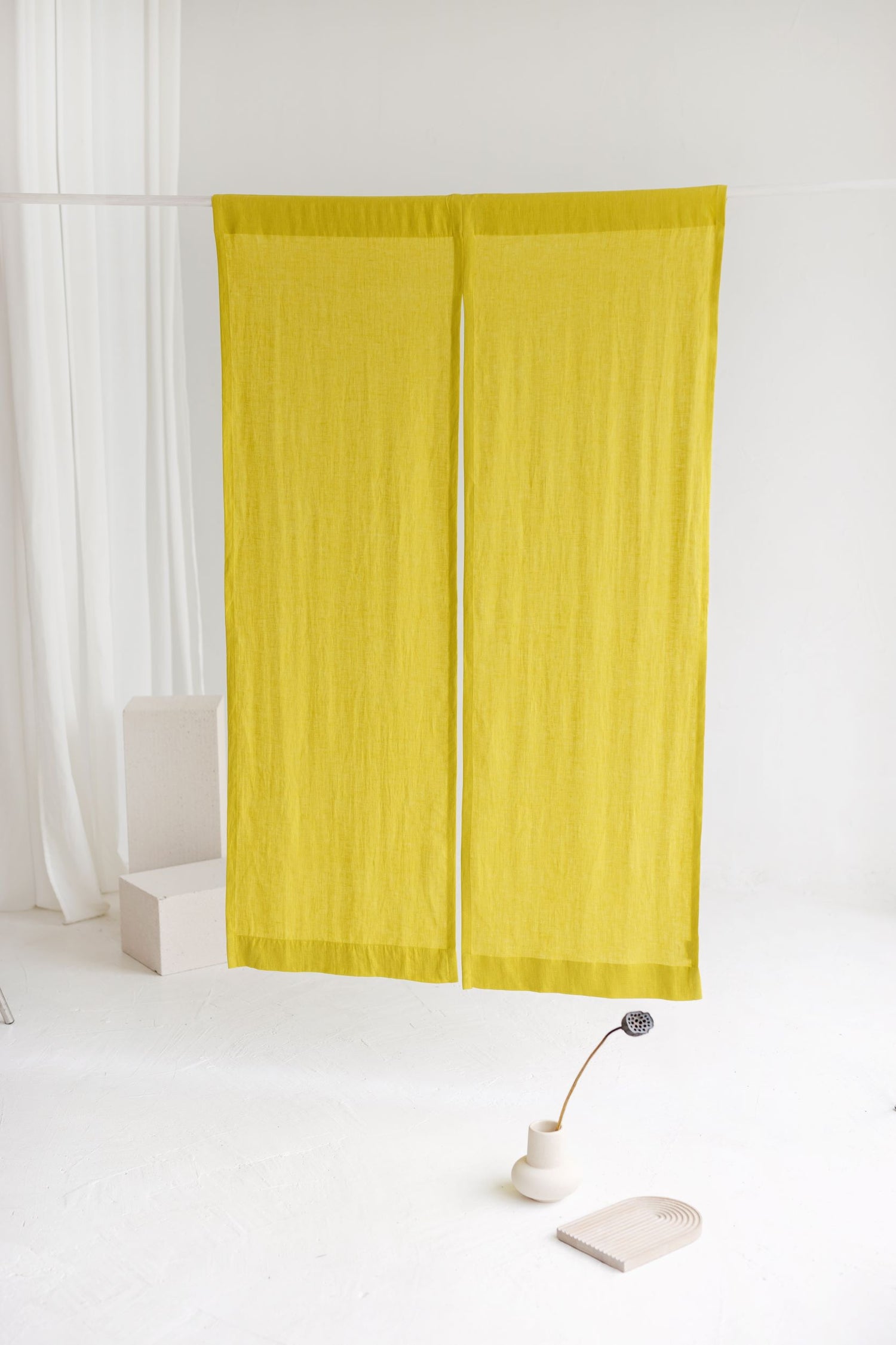 Chartreuse Yellow Linen Japanese Noren Curtain