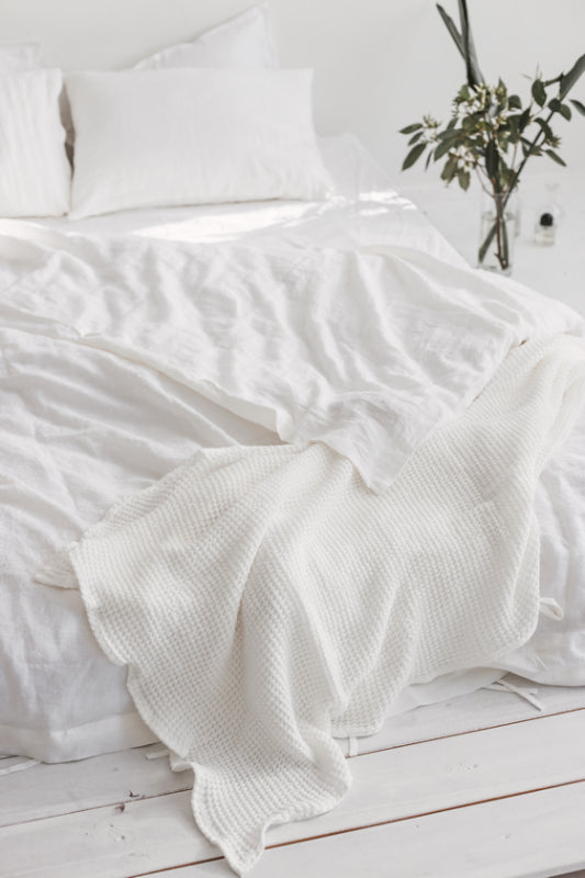 White Waffle Linen Blanket