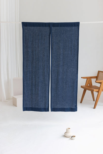 Steel Blue Linen Japanese Noren Curtain