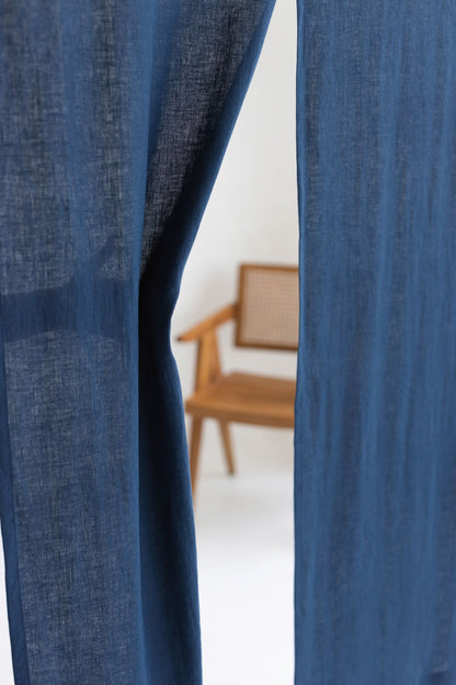 Steel Blue Linen Japanese Noren Curtain