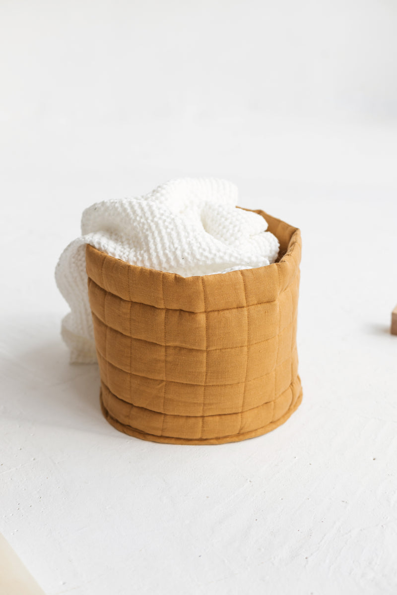 Linen Quilted Storage Basket
