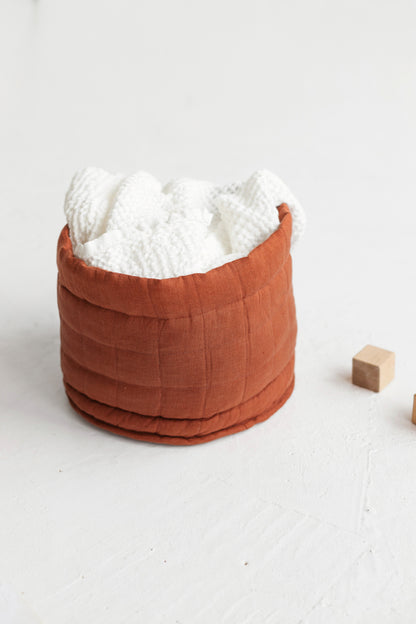 Linen Quilted Storage Basket