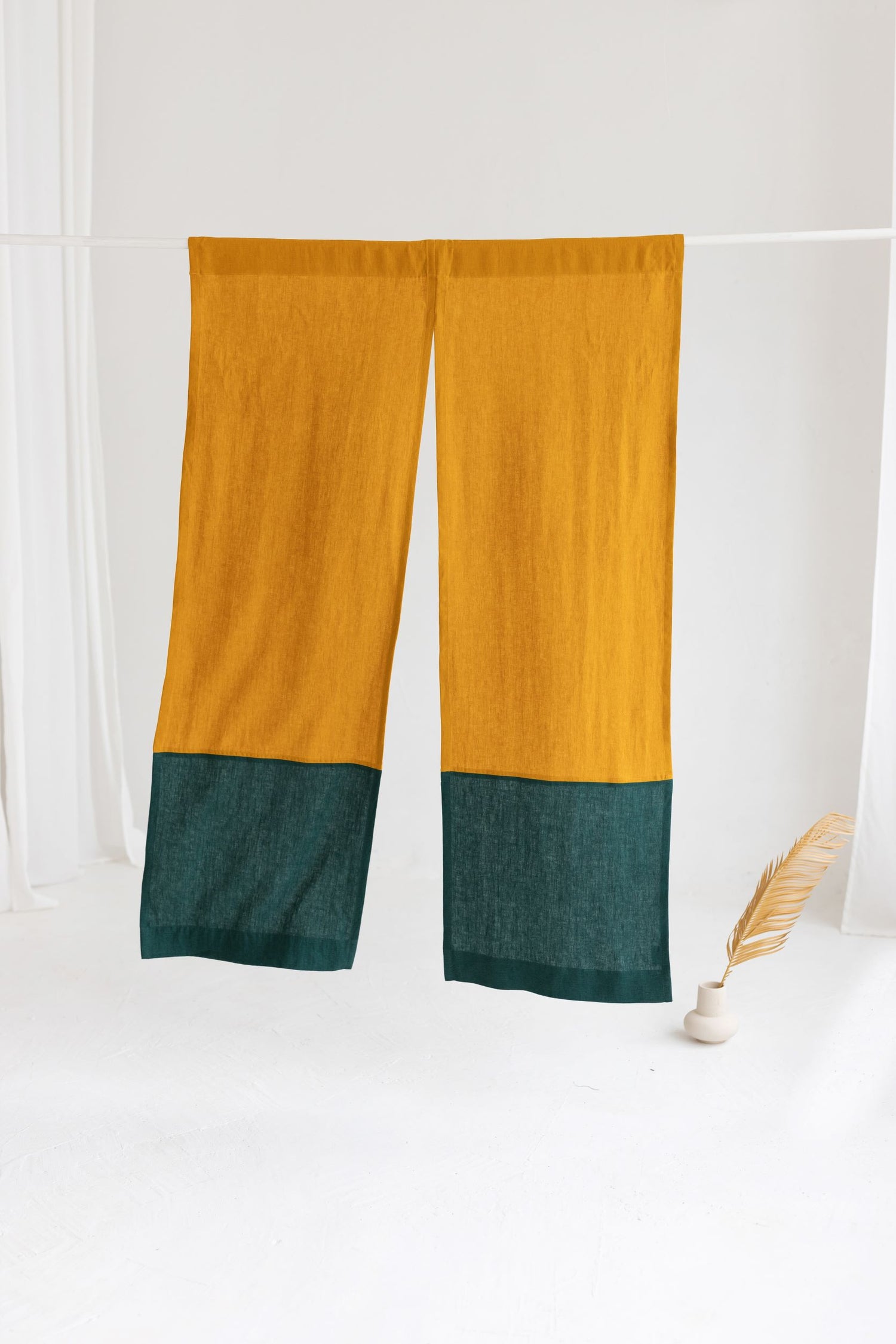 Color Block Mustard Emerald Linen Japanese Noren Curtain