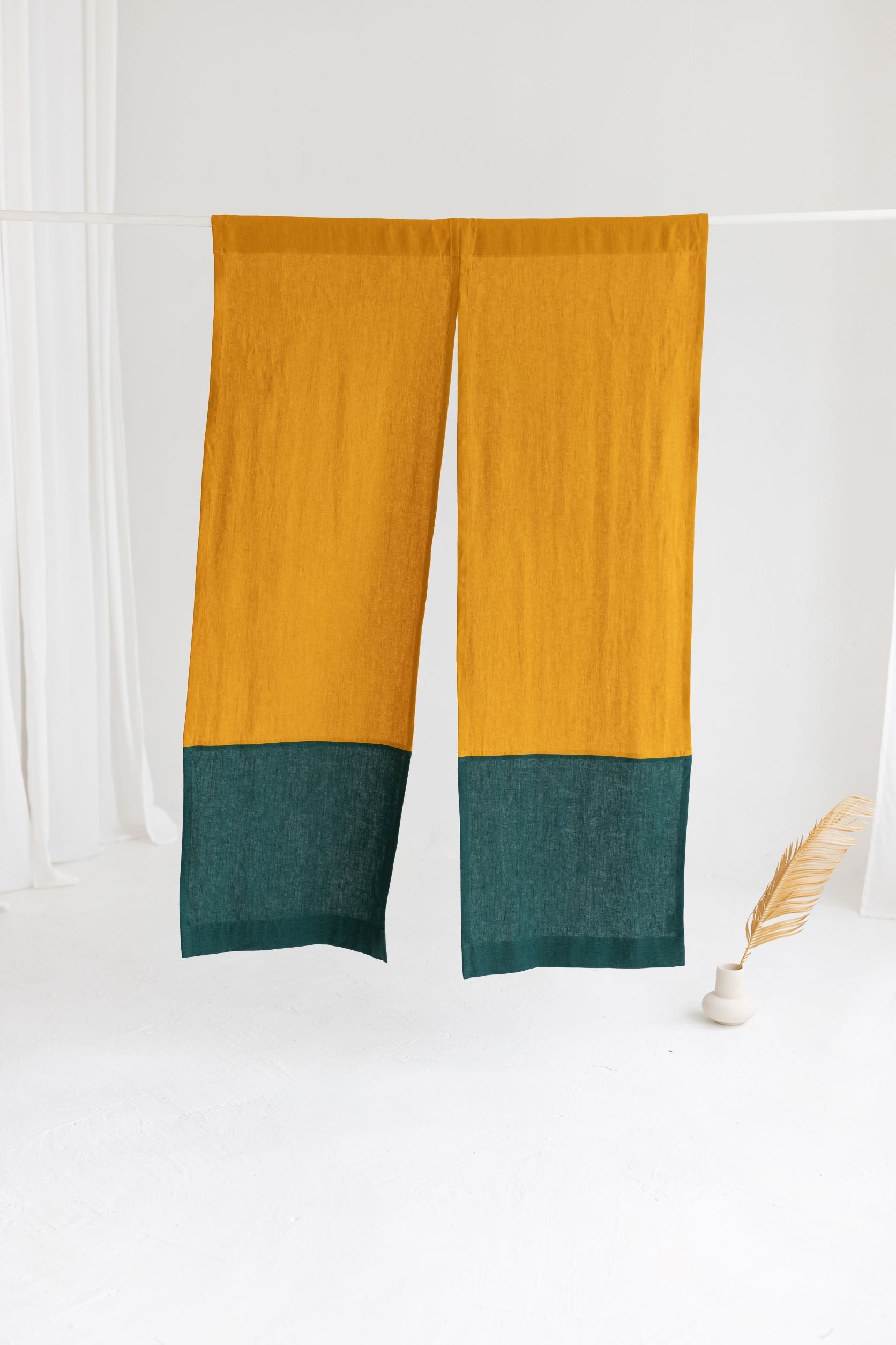 Color Block Mustard Emerald Linen Japanese Noren Curtain