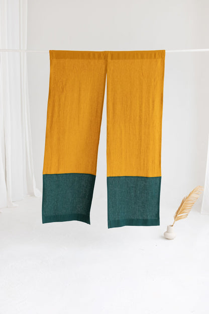Color Block Mustard Emerald Linen Japanese Noren Curtain