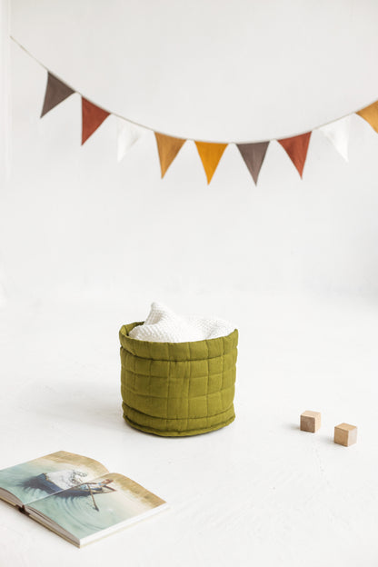 Linen Quilted Storage Basket