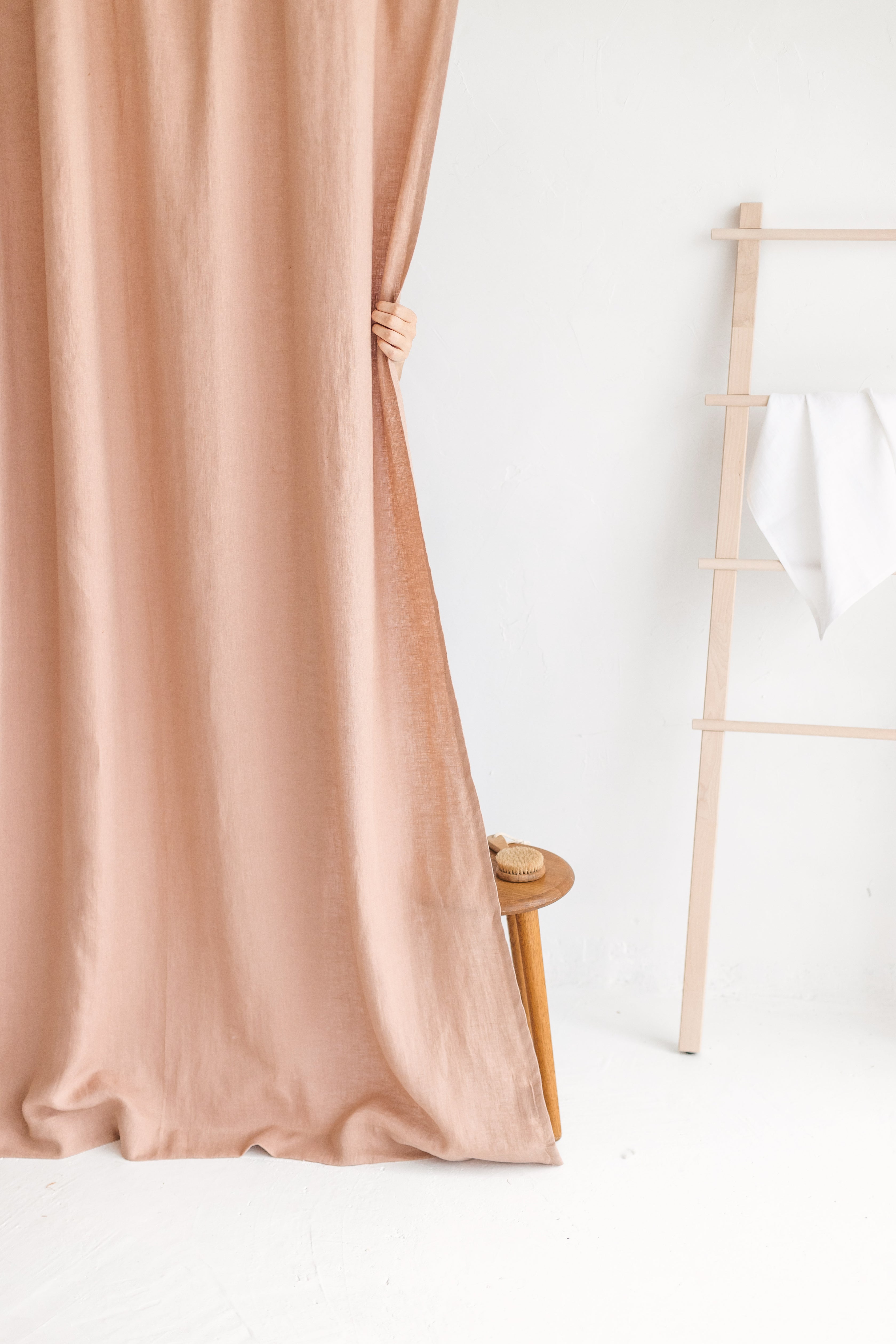 Waterproof Peach Linen Shower Curtain 140cm / 55&