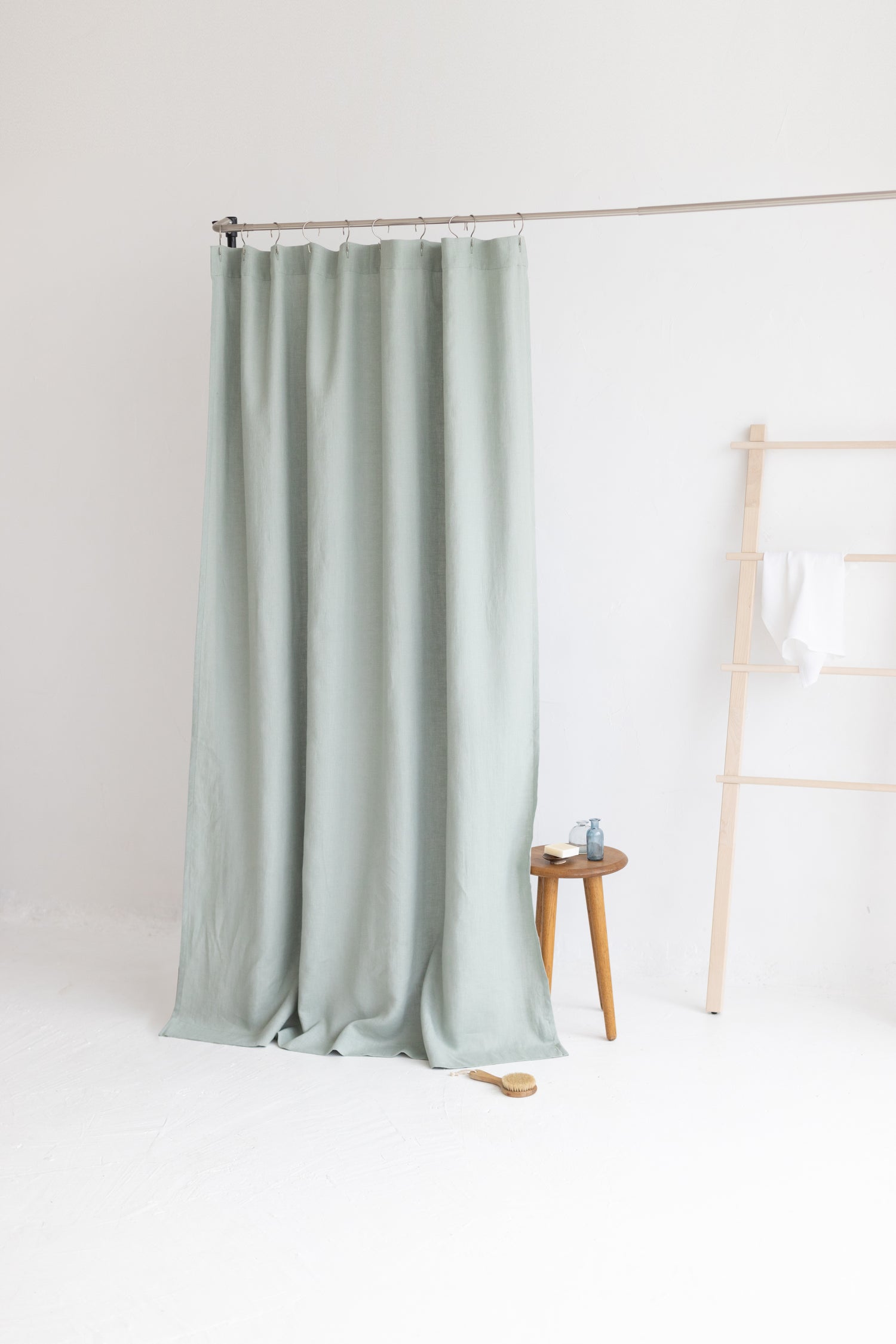 Waterproof Sage Linen Shower Curtain 140cm / 55&