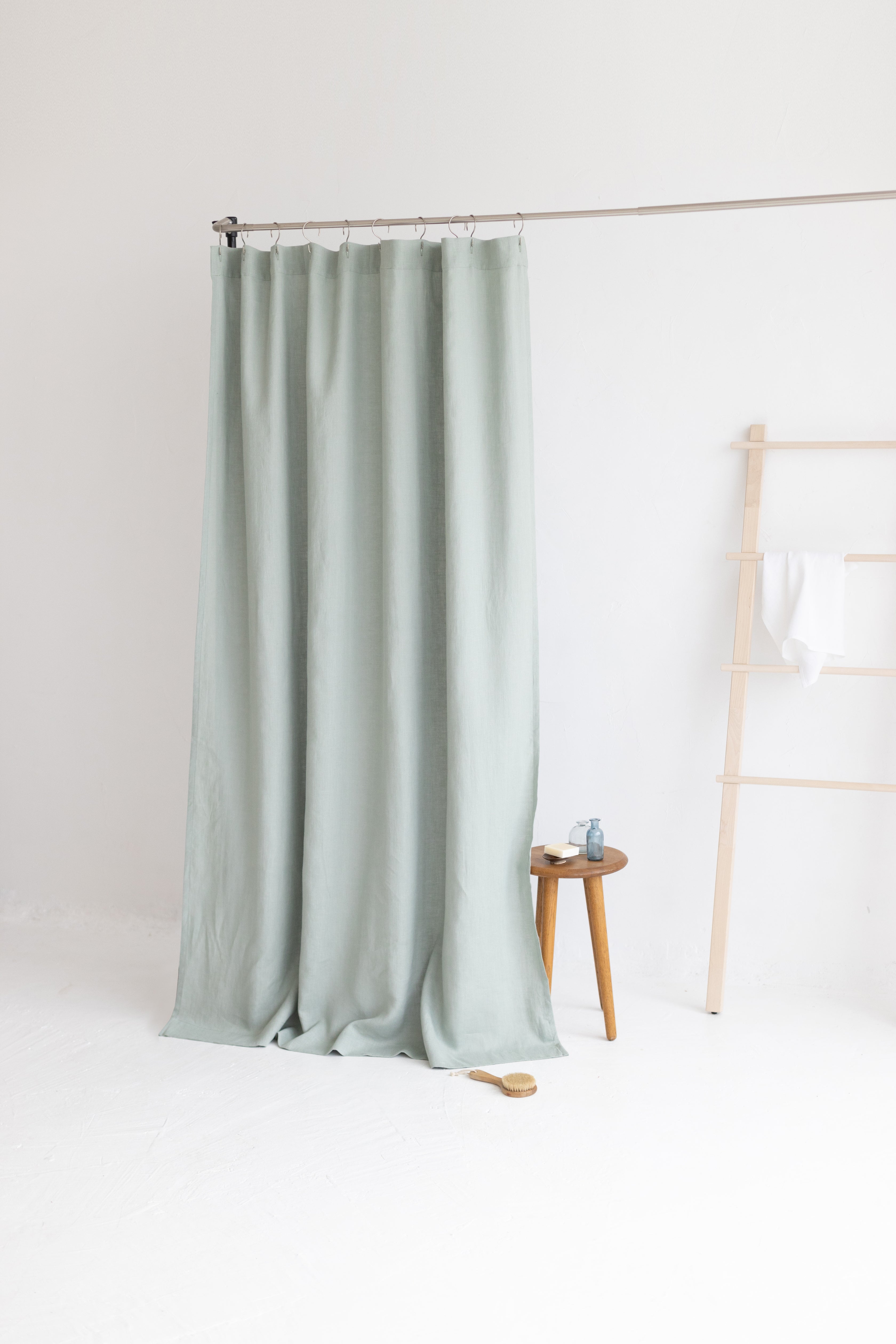Waterproof Sage Linen Shower Curtain 140cm / 55&