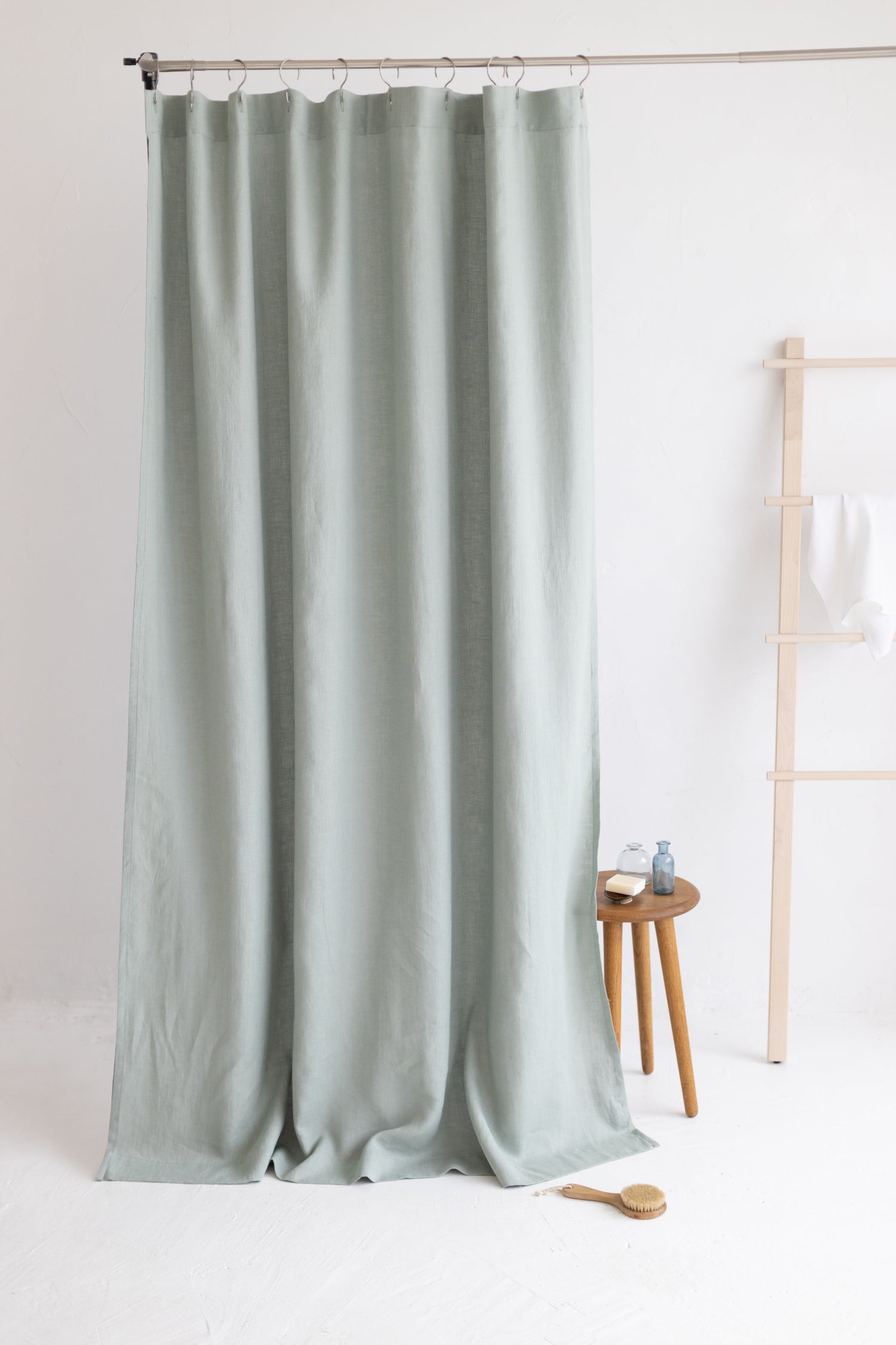 Waterproof Sage Linen Shower Curtain 140cm / 55&