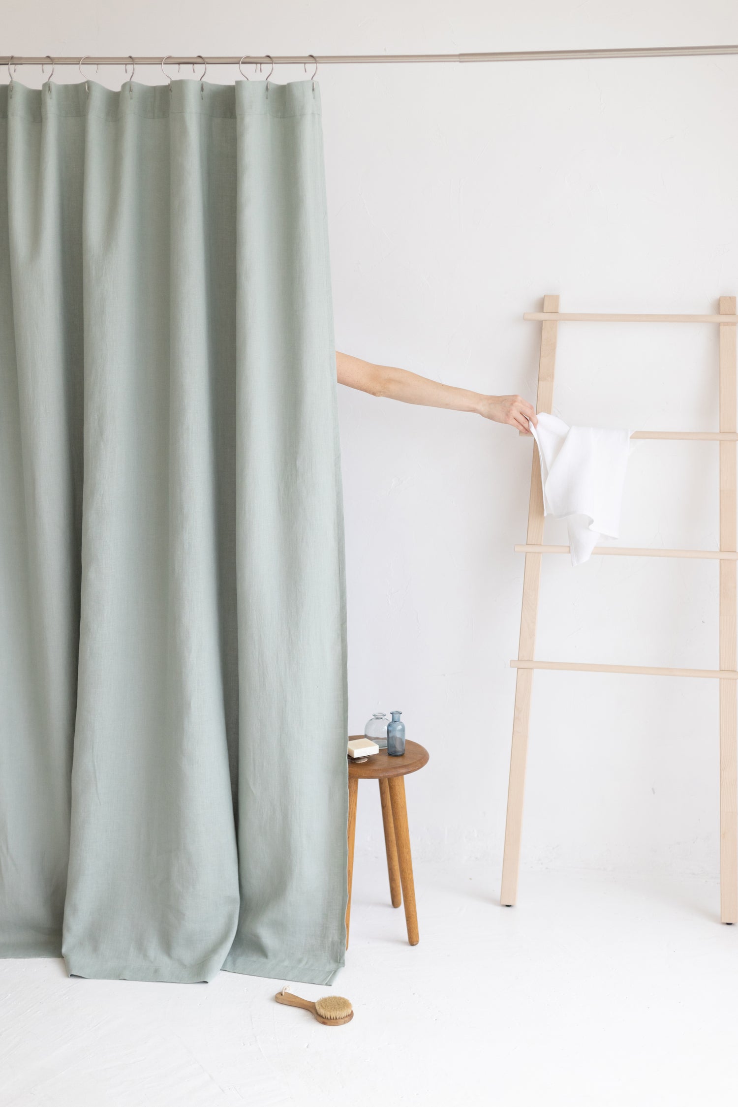 Waterproof Sage Linen Shower Curtain 140cm / 55&