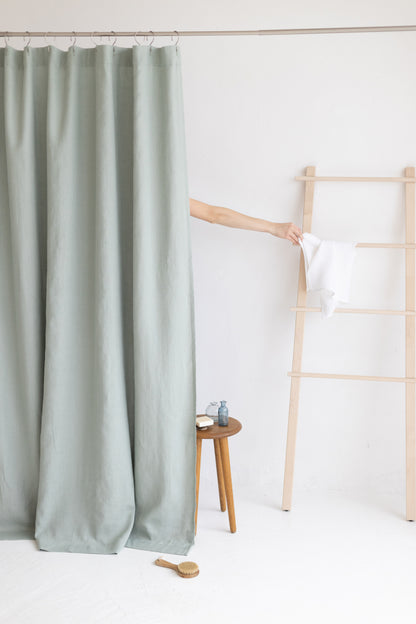 Waterproof Sage Linen Shower Curtain 140cm / 55&