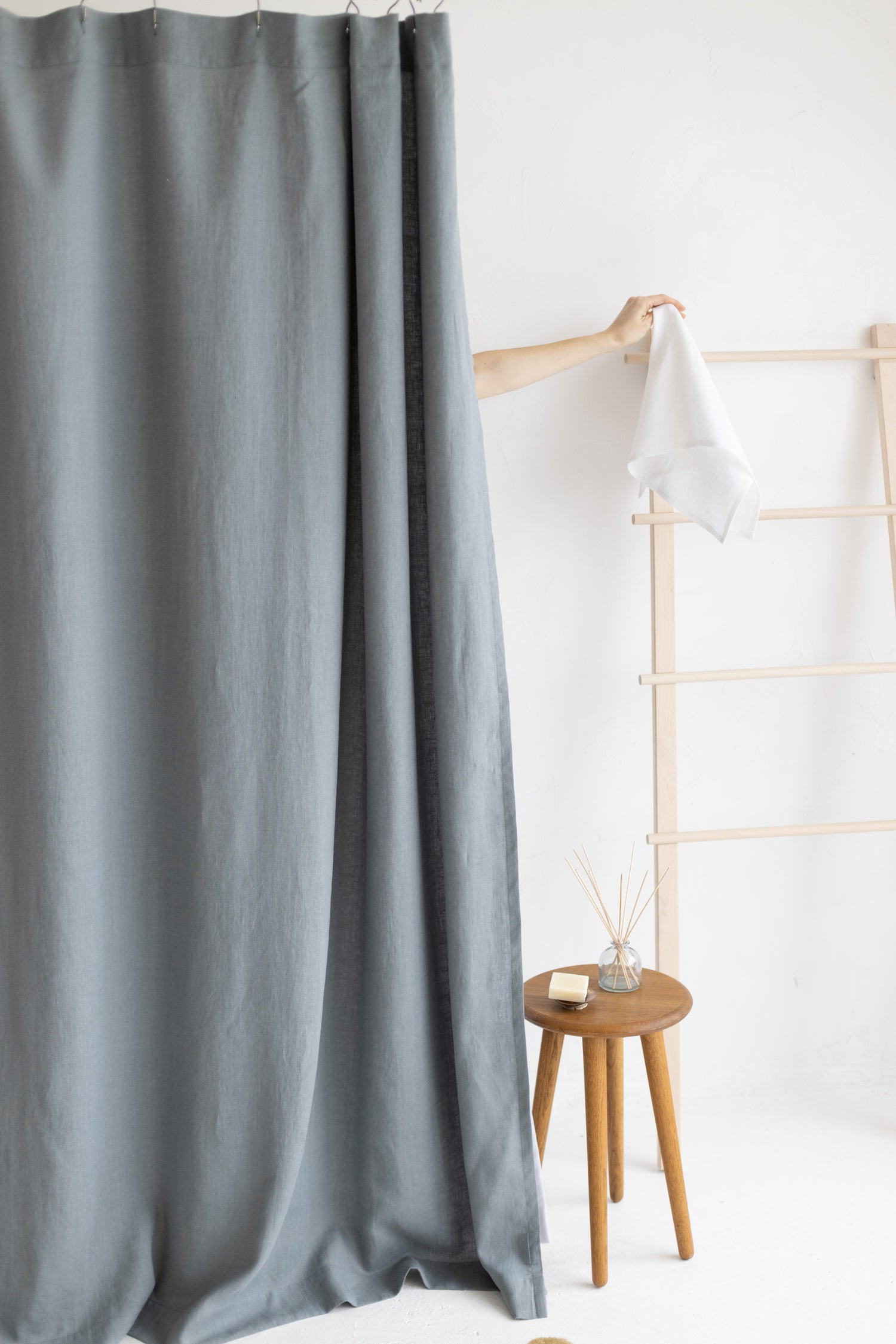 Waterproof Pigeon Gray Linen Shower Curtain 140cm / 55&