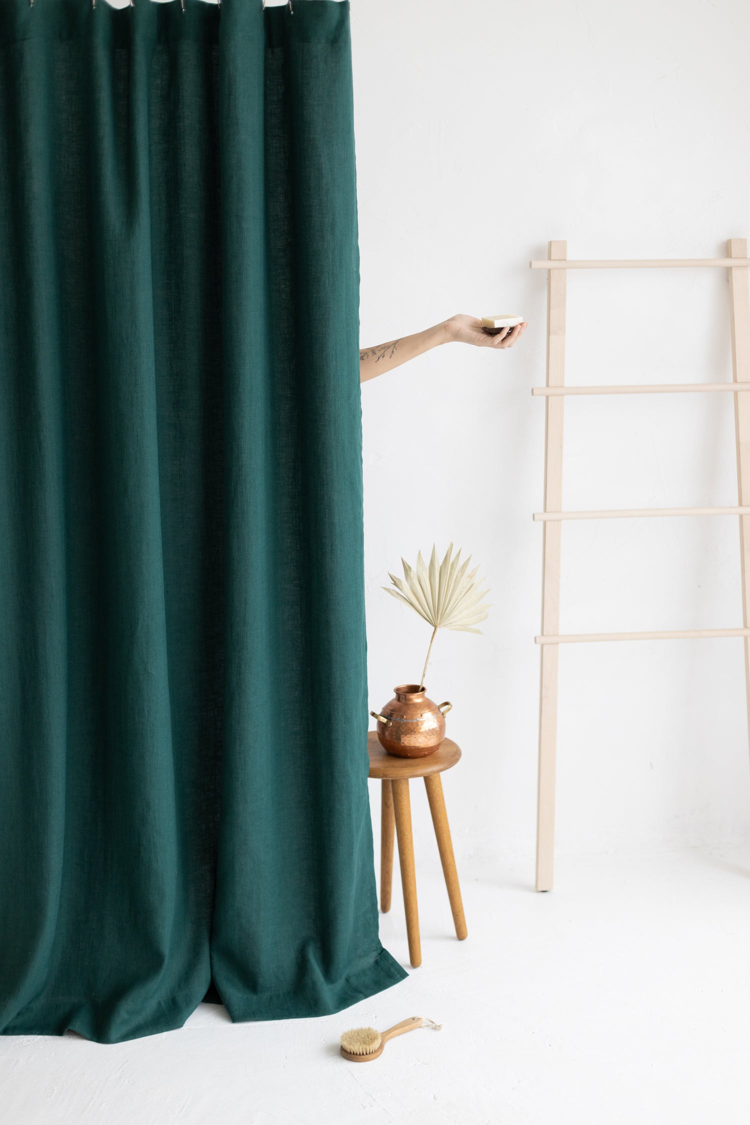 Waterproof Emerald Linen Shower Curtain 140cm / 55&