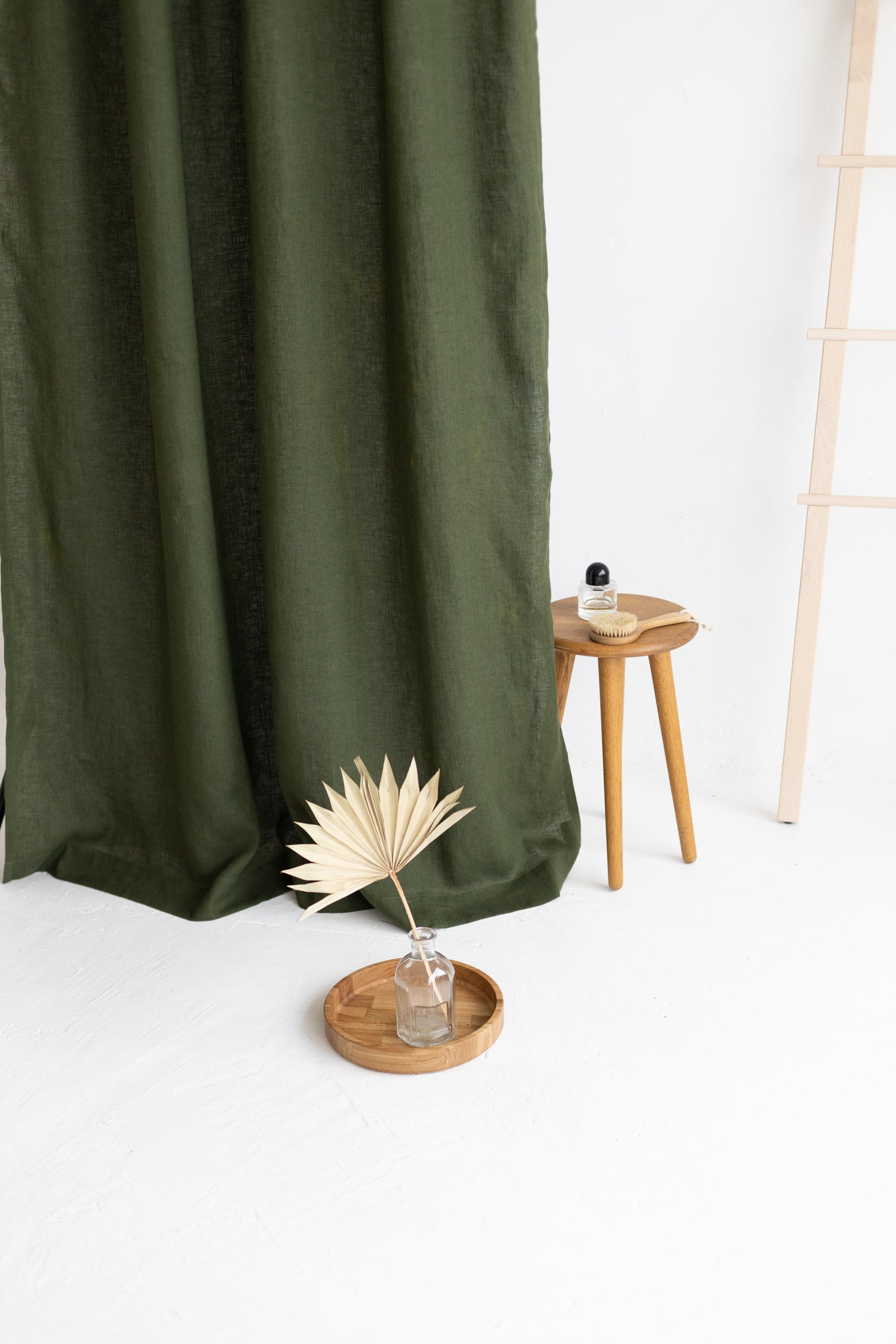 Waterproof Dark Green Linen Shower Curtain 140cm / 55&