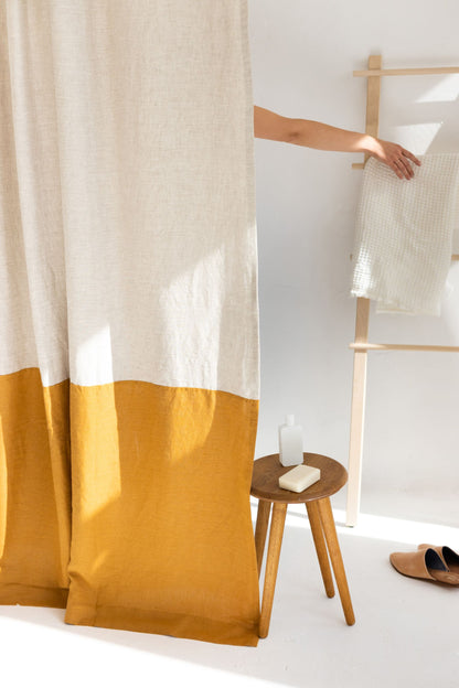 Waterproof Color Block Amber Linen Shower Curtain 183cm / 72&