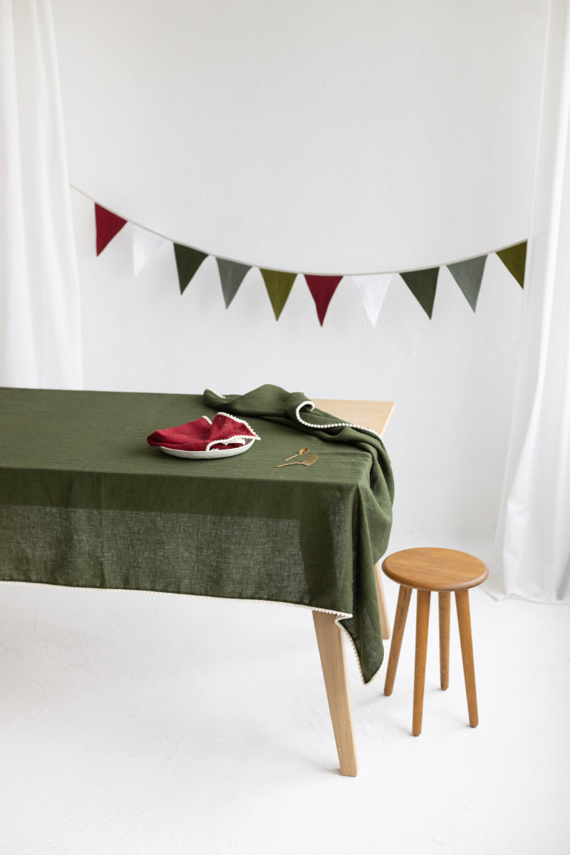 linen pom pom tablecloth