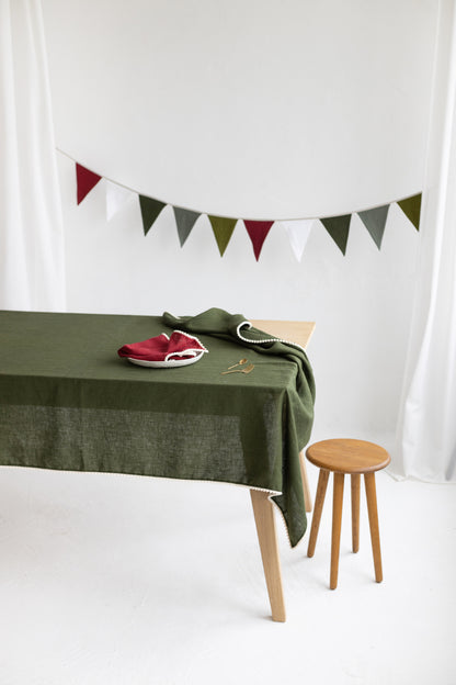 linen pom pom tablecloth