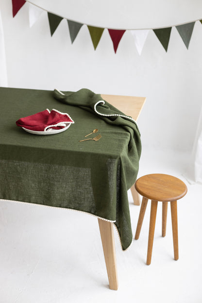 linen pom pom tablecloth