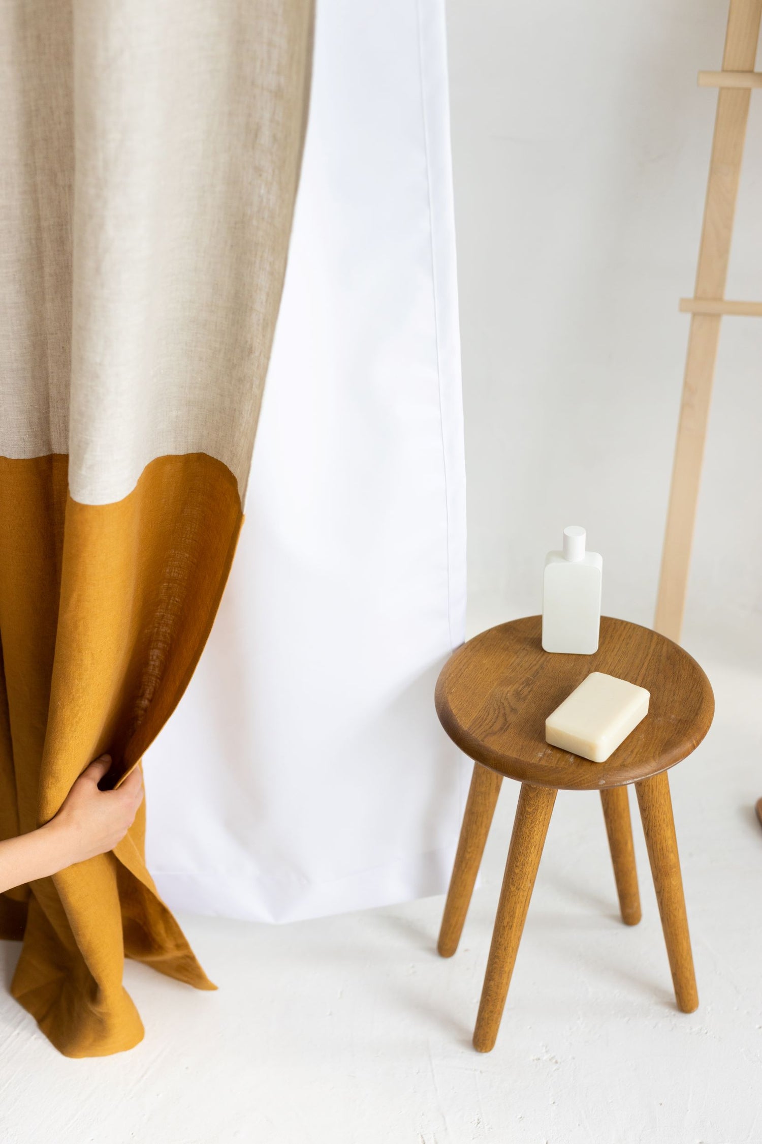 Waterproof Color Block Amber Linen Shower Curtain 183cm / 72&