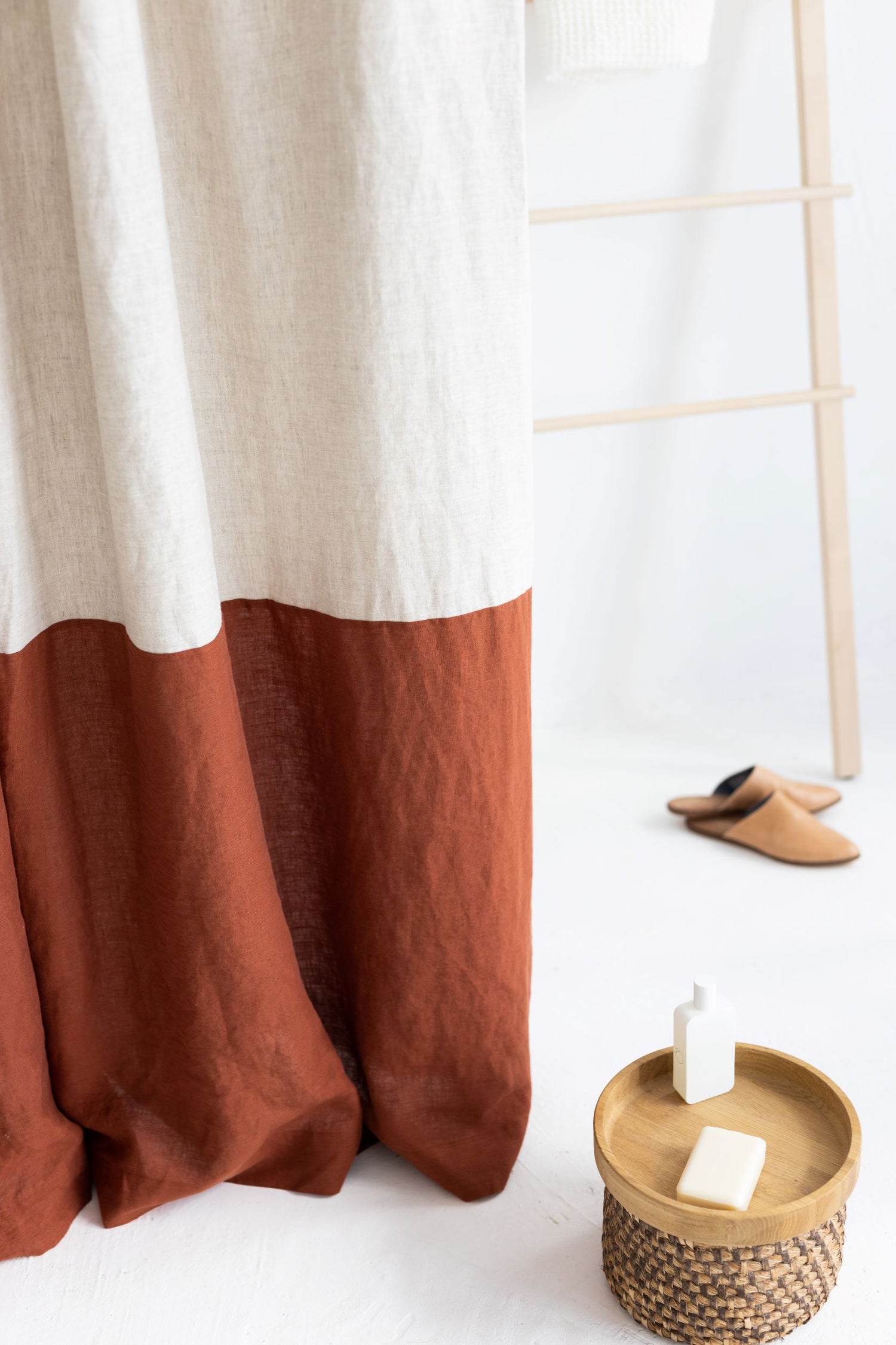 Waterproof Color Block Rusty Linen Shower Curtain 183cm / 72&