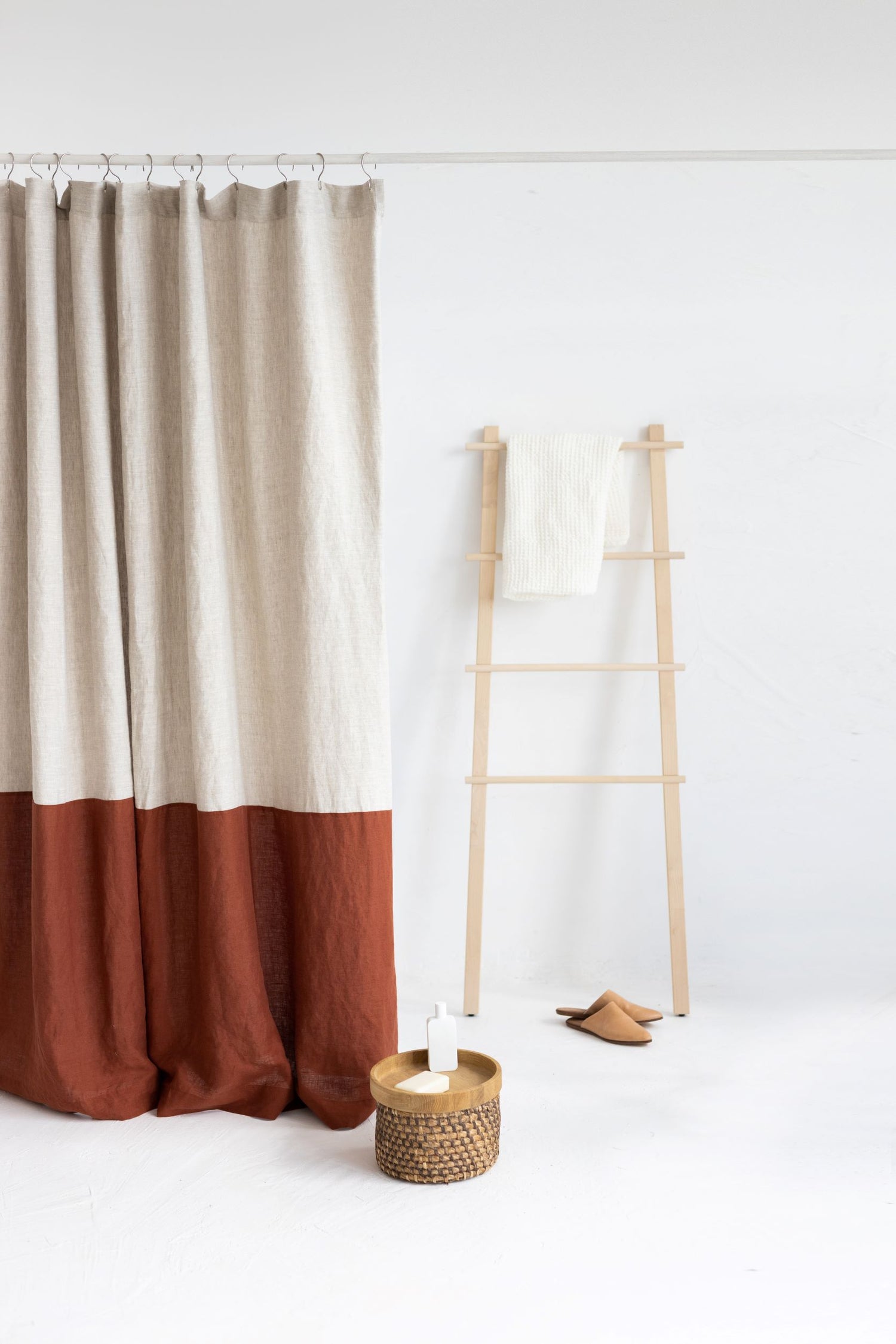 Waterproof Color Block Rusty Linen Shower Curtain 183cm / 72&