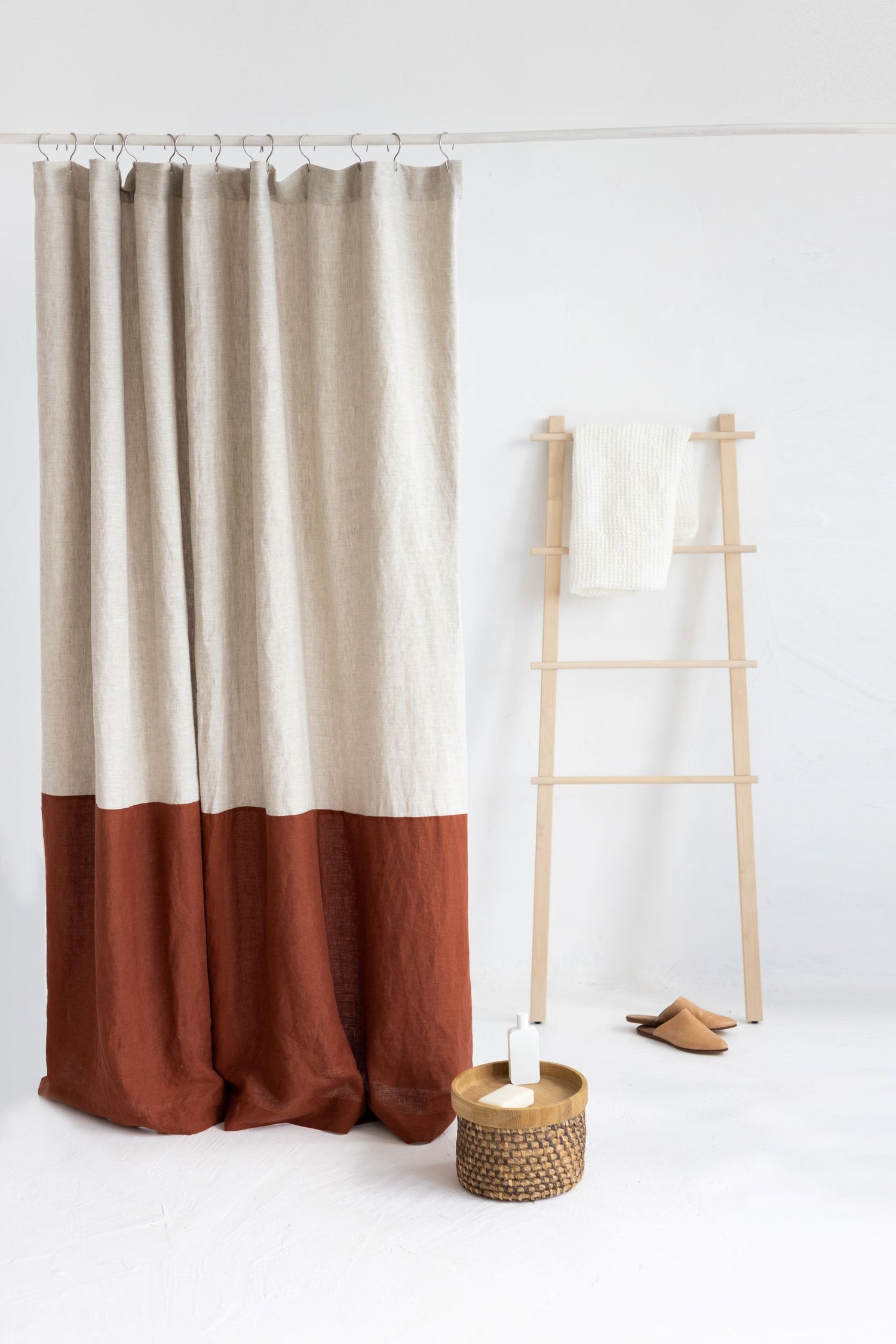 Waterproof Color Block Rusty Linen Shower Curtain 183cm / 72&