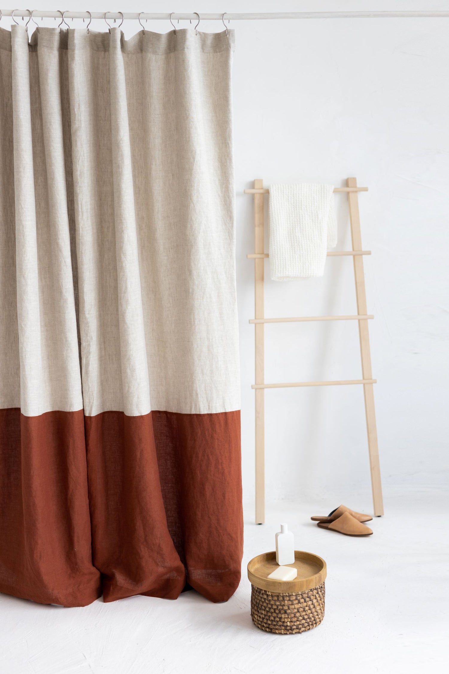 Waterproof Color Block Rusty Linen Shower Curtain 183cm / 72&
