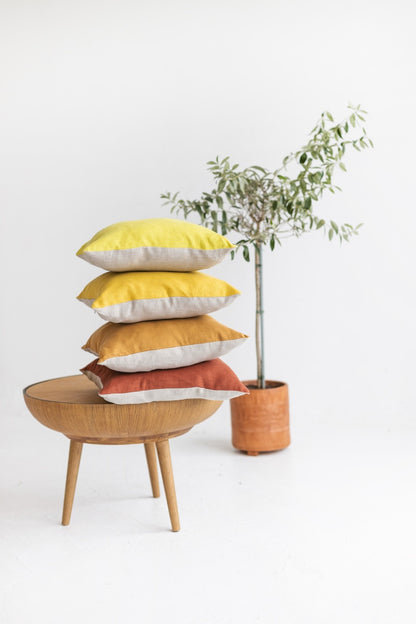 Yellow Color Block Linen Pillow Case