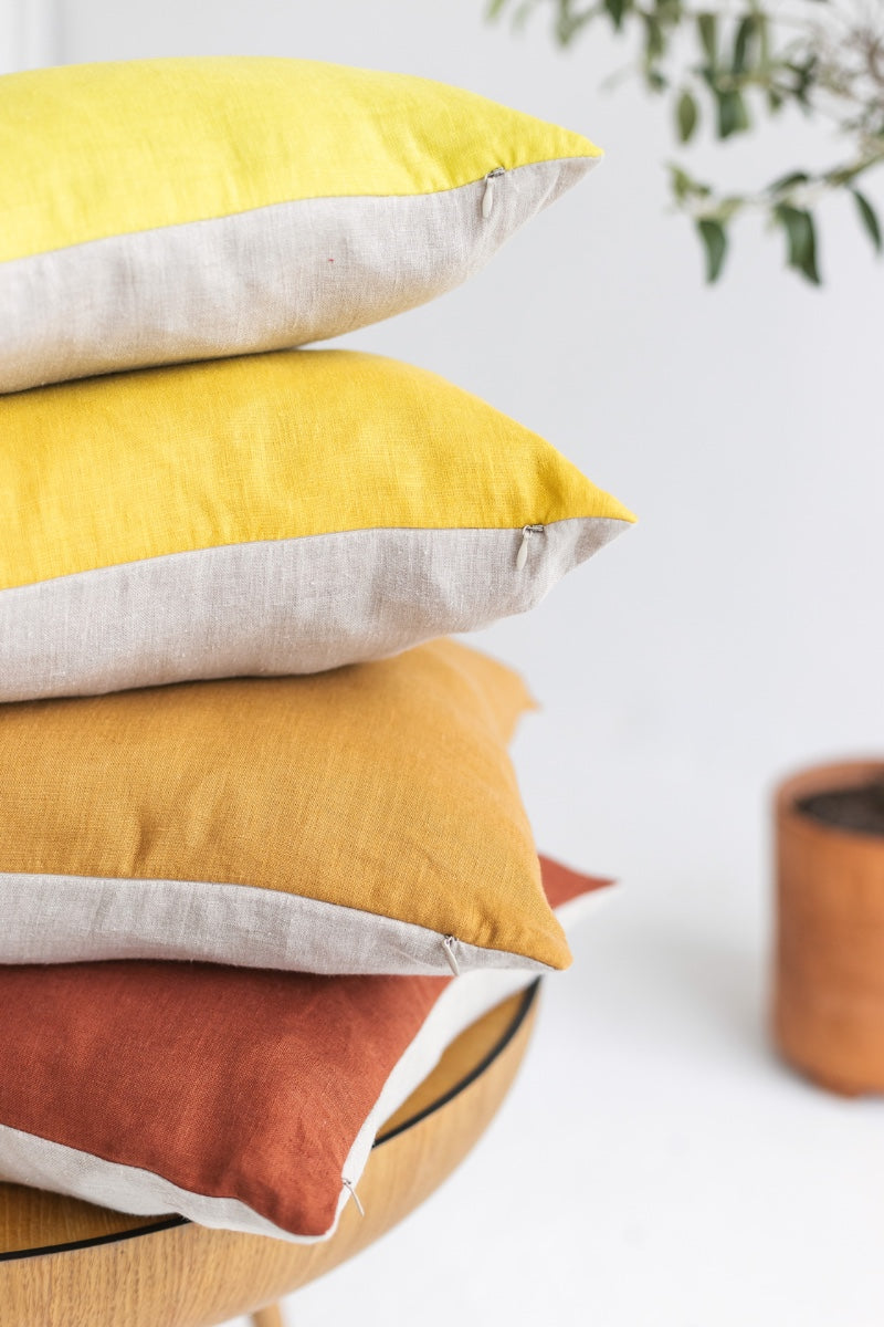 color block linen pillowcase