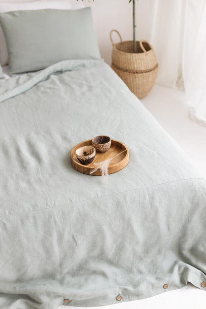 Sage linen bedding set with buttons