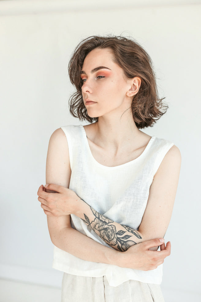 Off White Linen Crop Top