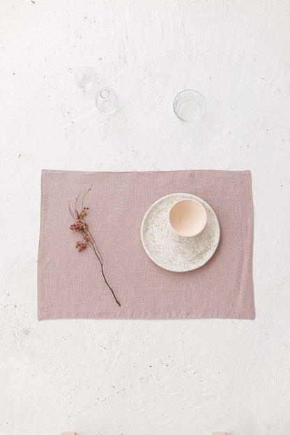 Pink linen placemat.
