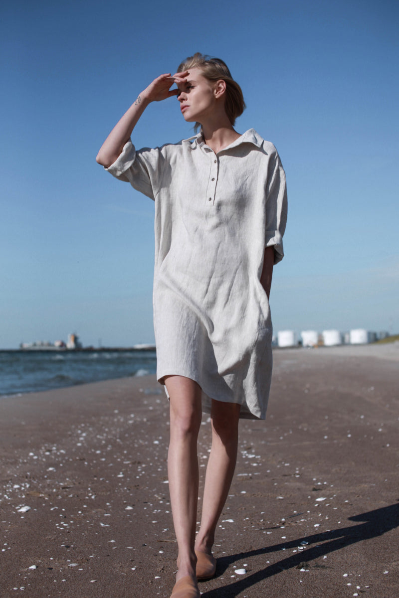 Dark green Linen Shirt Dress