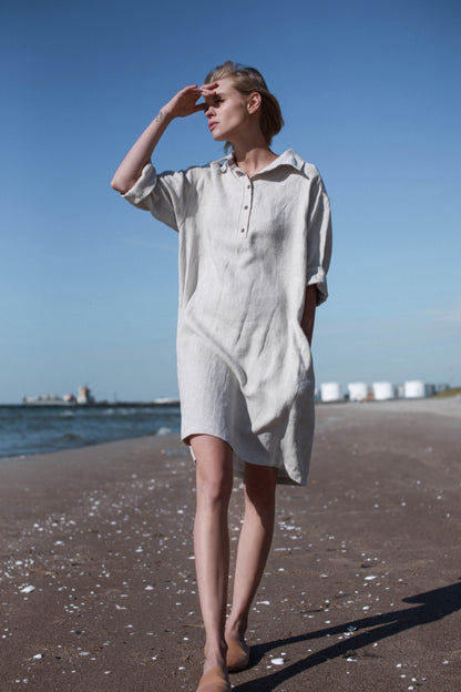Dark green Linen Shirt Dress