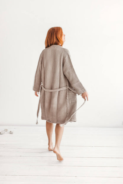 linen waffle bathrobe