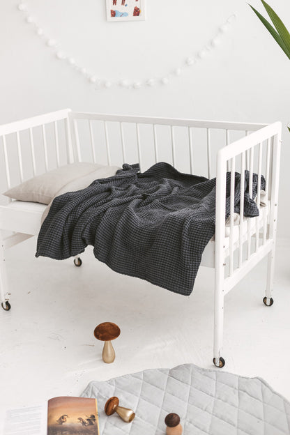 Dark Gray Waffle Linen Baby Blanket