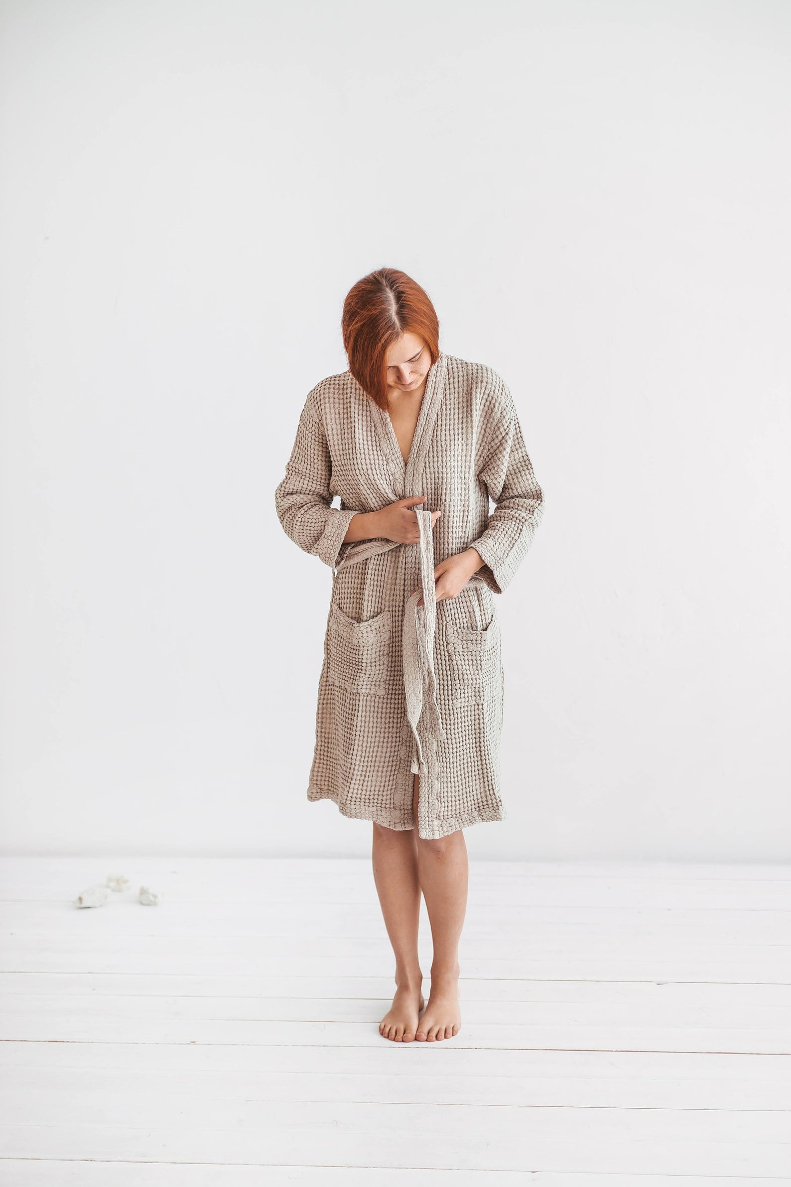 linen waffle bathrobe