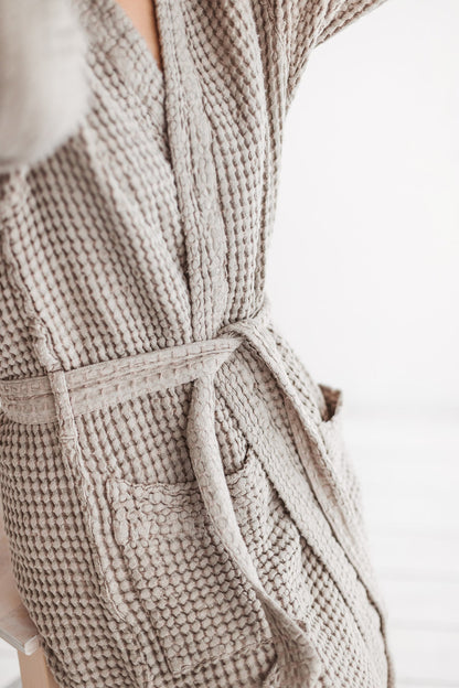 linen waffle bathrobe