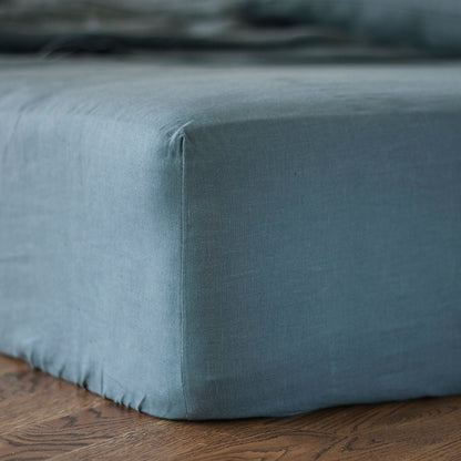 Dusty Blue Linen Fitted Sheet