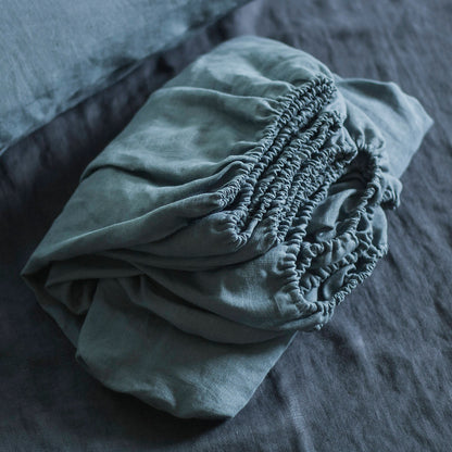 Dusty Blue Linen Fitted Sheet