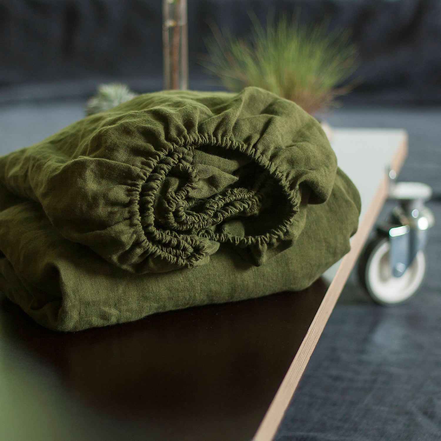 Forest Green Linen Fitted Sheet