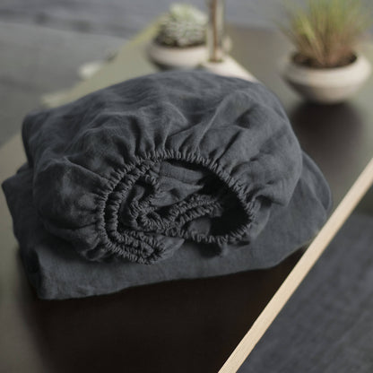Graphite Gray Linen Fitted Sheet