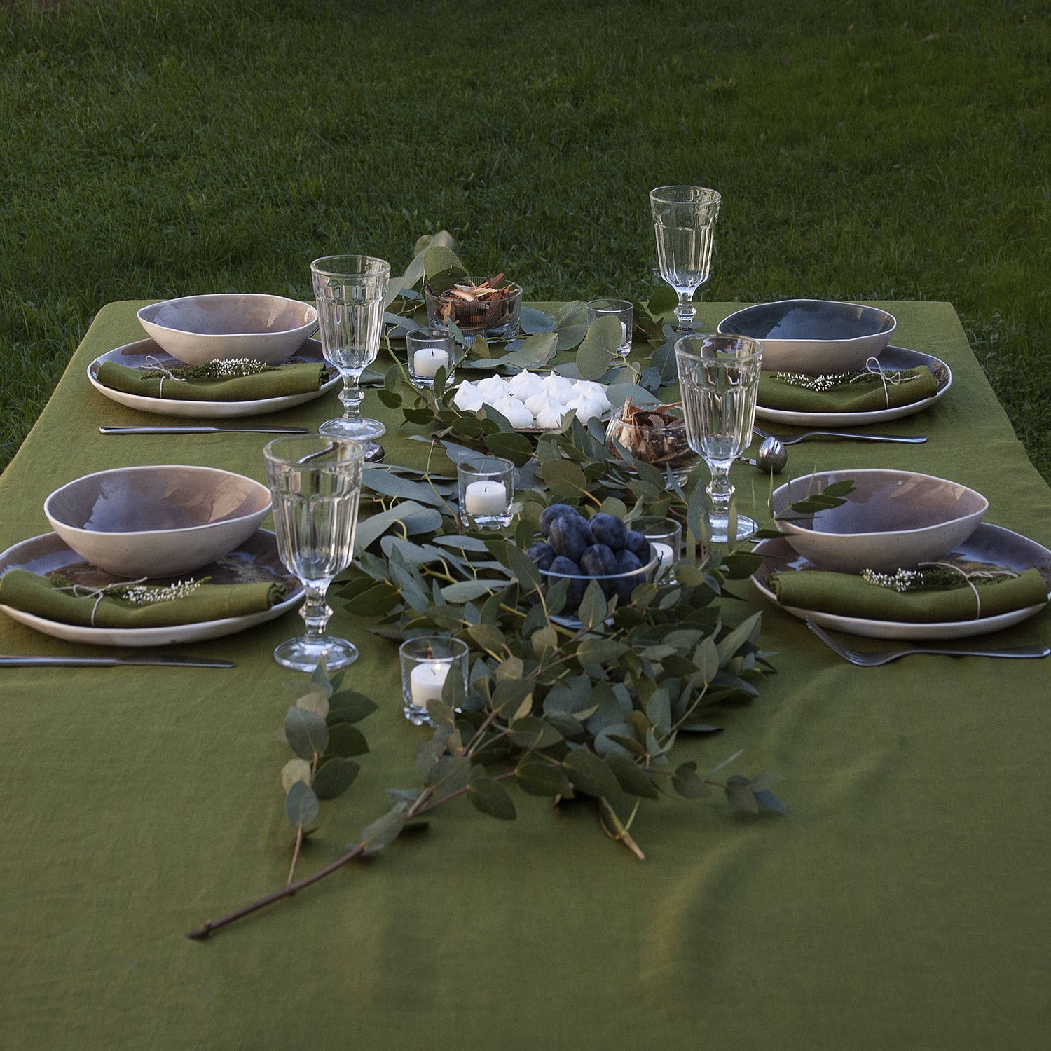 Moss Green Linen Tablecloth