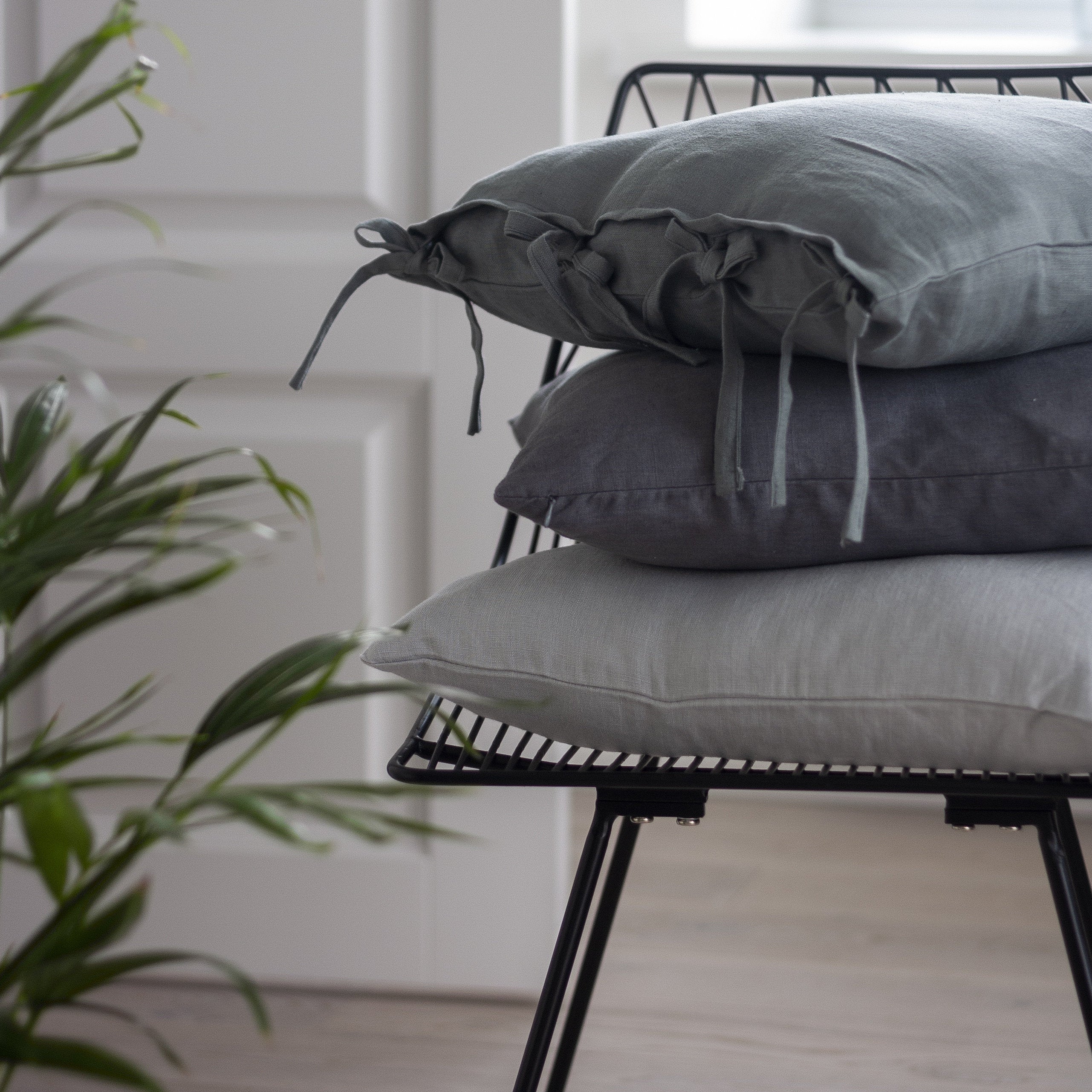 Gray Linen Pillow Case With Ties