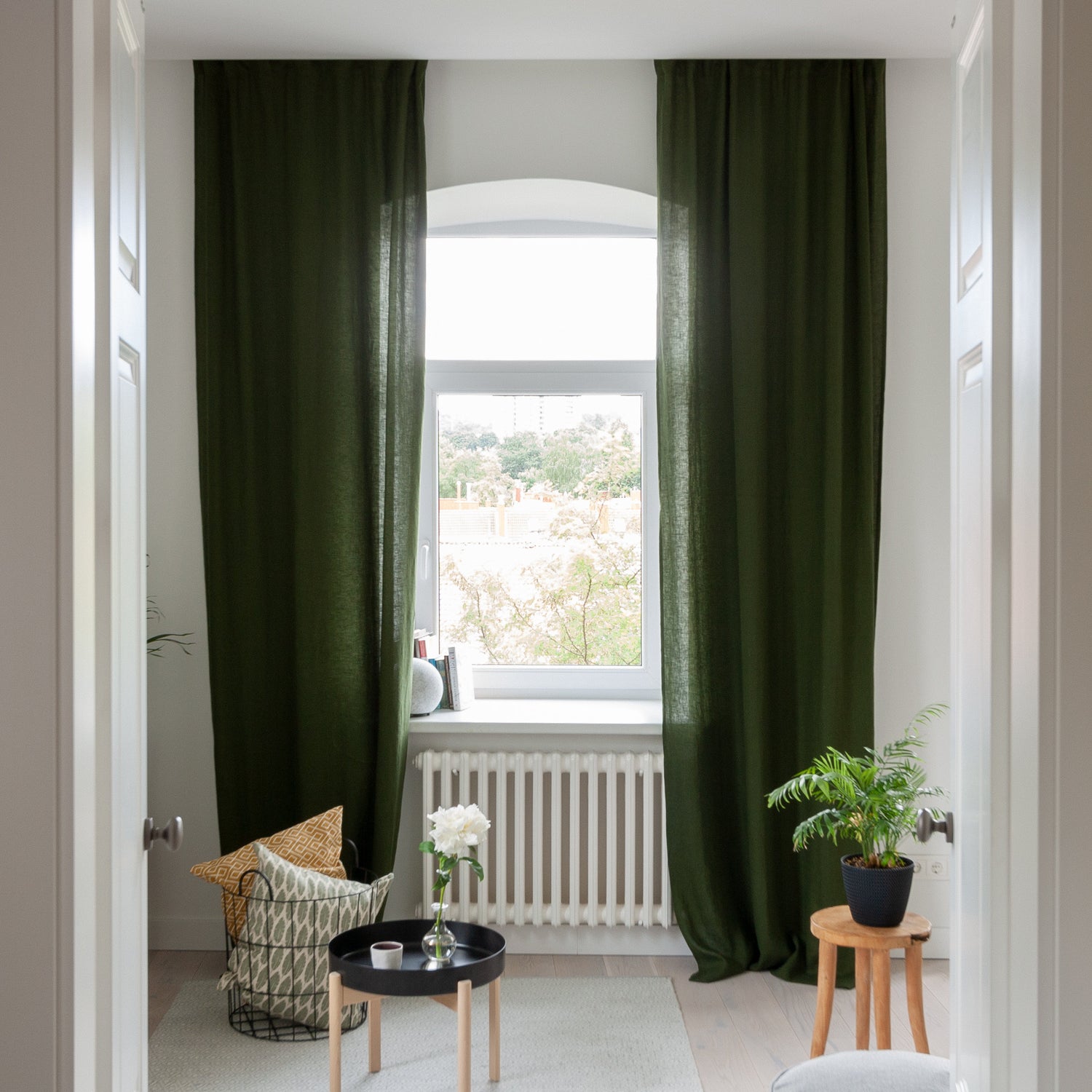 Dark Green Linen Curtain